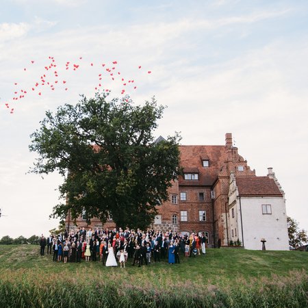 Hochzeitsgäste vor Schloss Ulrichshusen